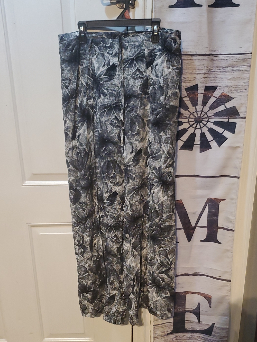 Tribal Black and Gray Floral Wide-Leg Pants